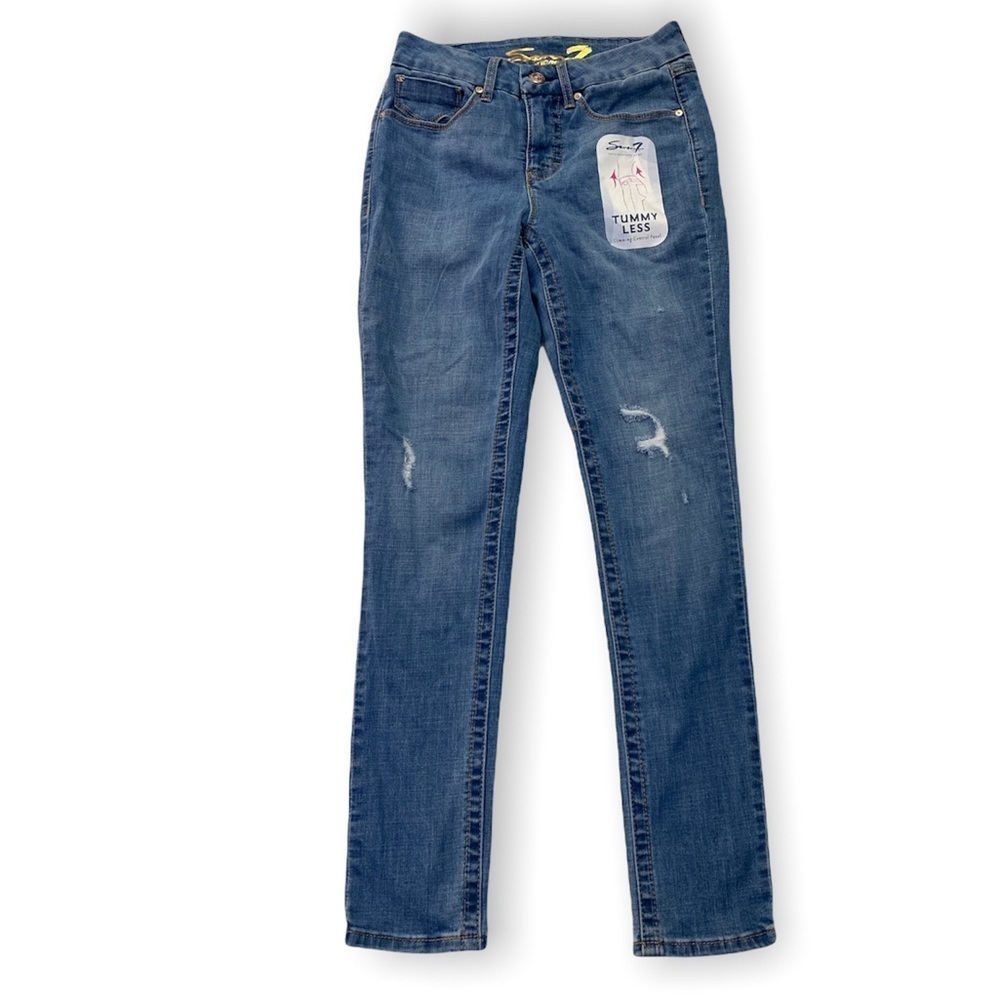 Seven7 women blue tummy less slimming control panel skinny jeans size 4